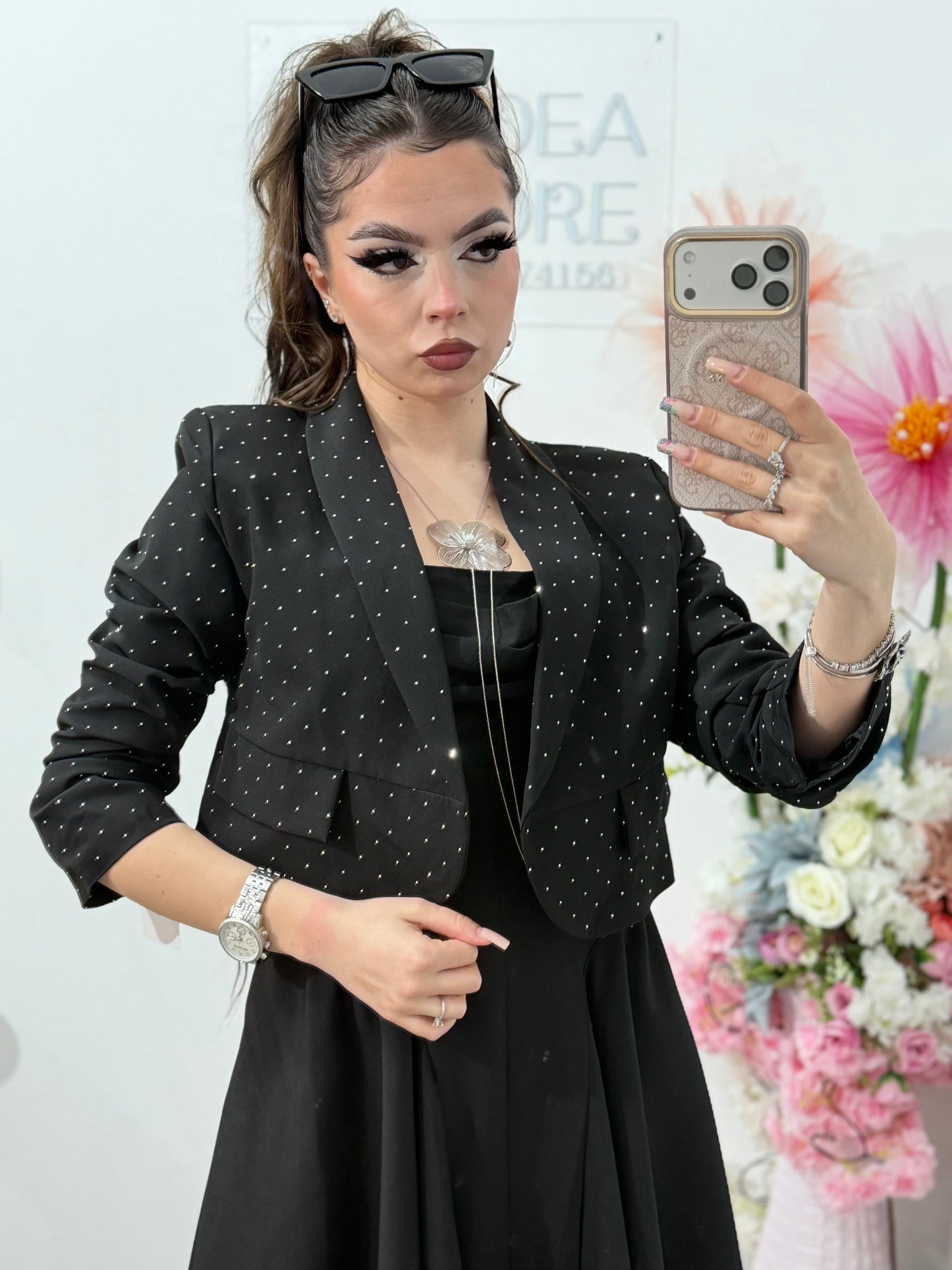 Sacou elegant cu cristale negru Karina