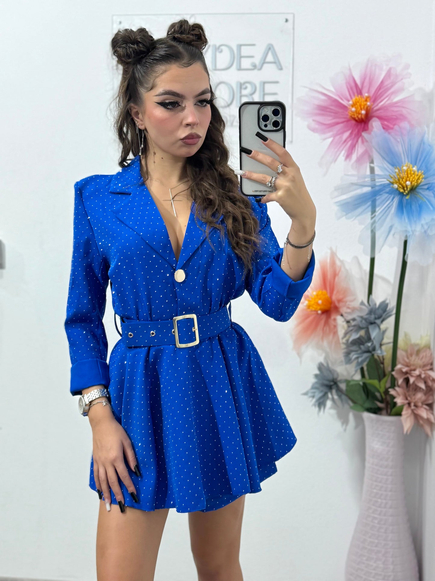 Salopetă full cristale Melania albastru electric