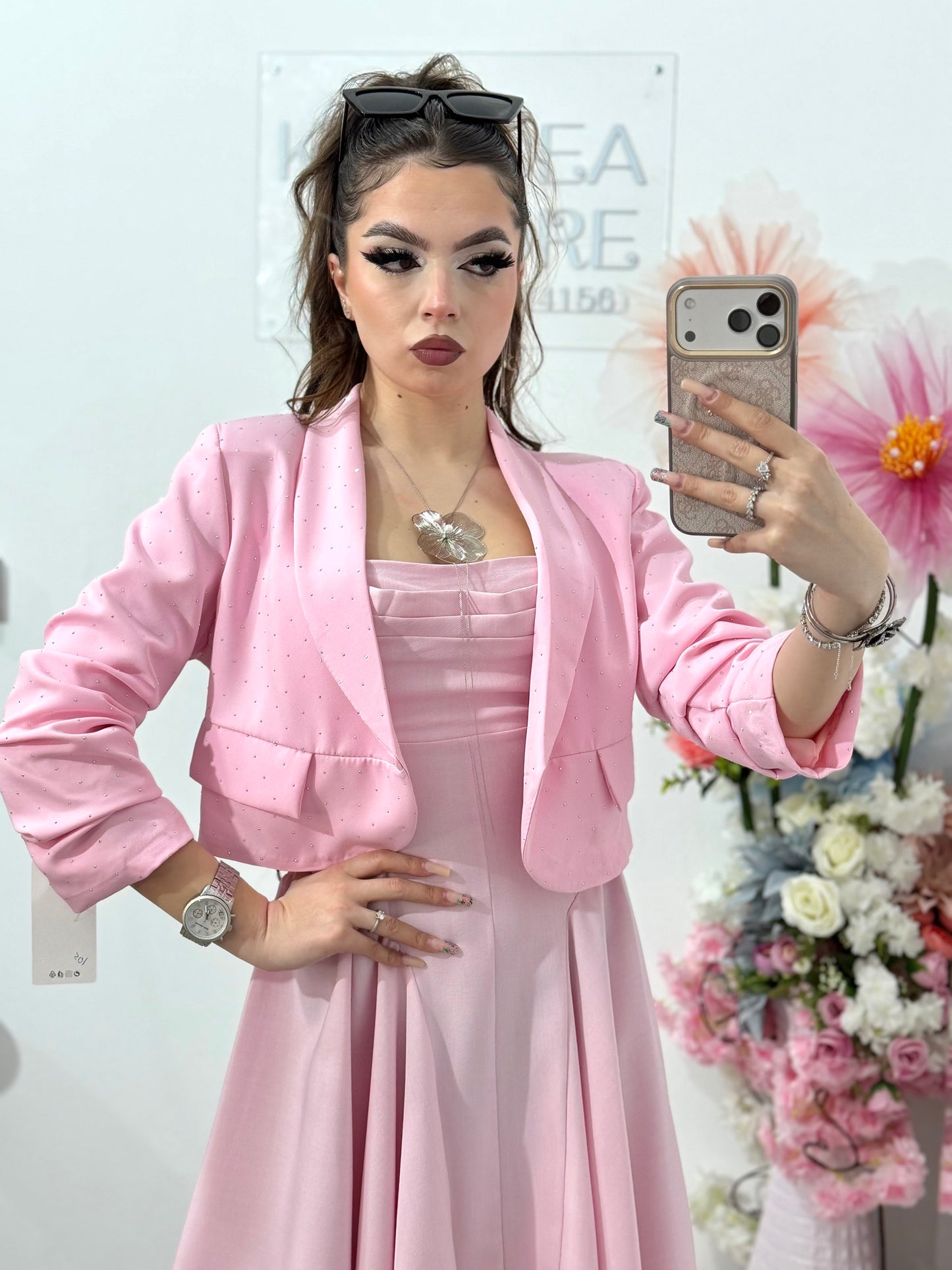 Sacou elegant cu cristale pink Karina
