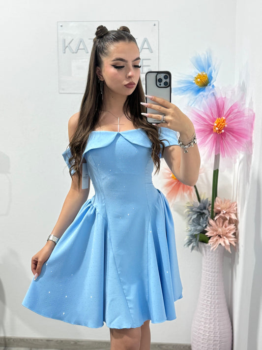 Rochie cu cristale ștanțate babyblue Clary