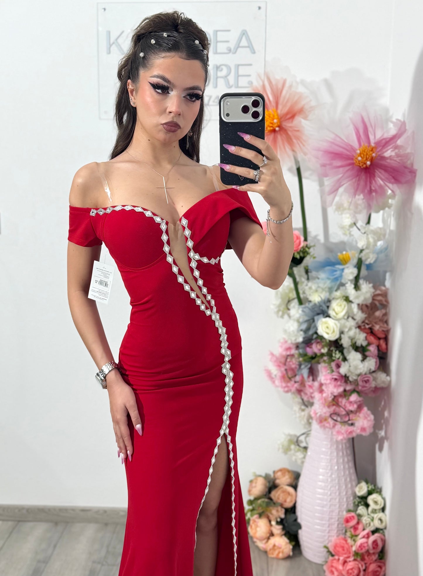 Rochie rosie lunga tip sirena Katherine