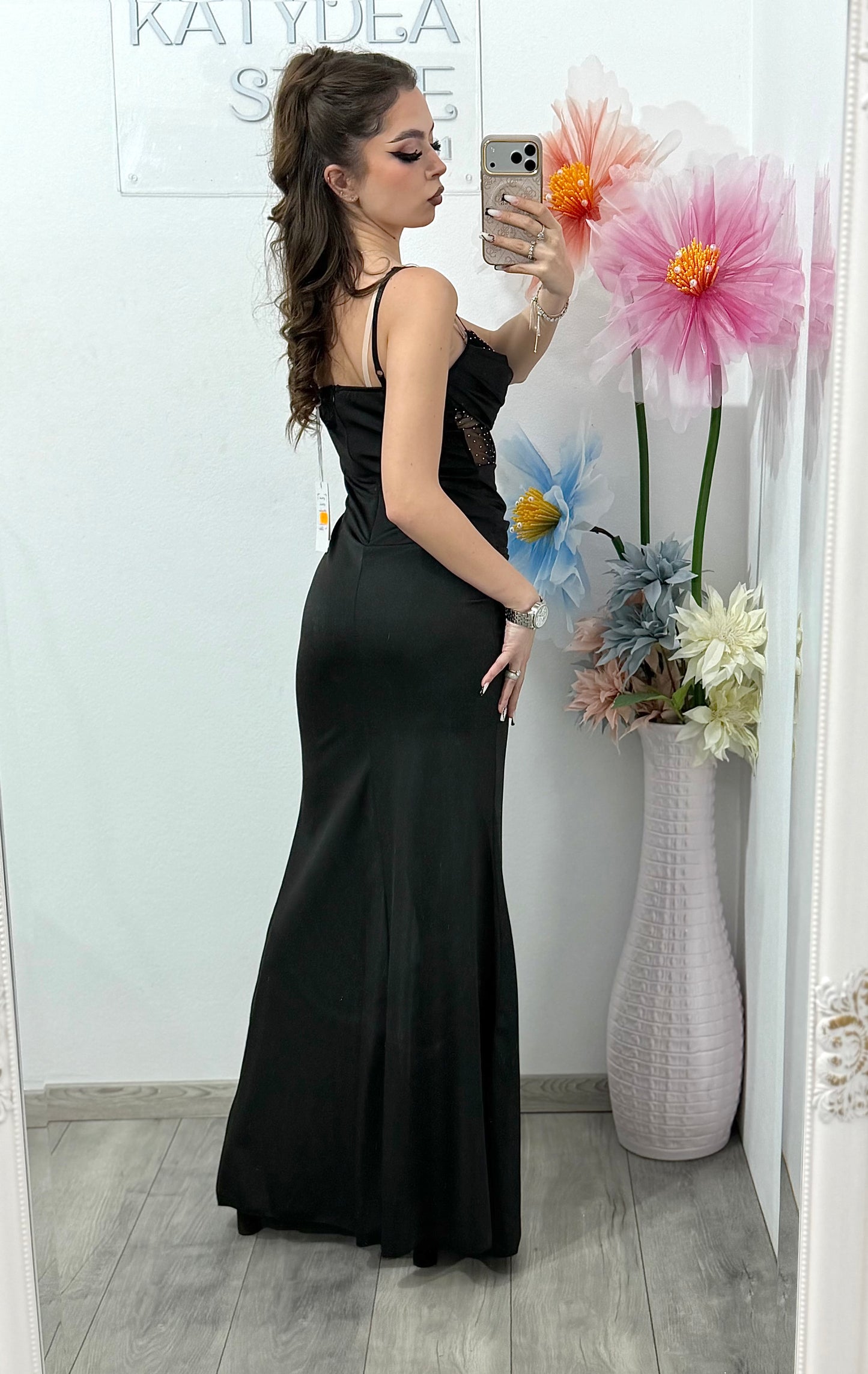 Rochie de seara,neagra cu cristale inserate Gabrielle