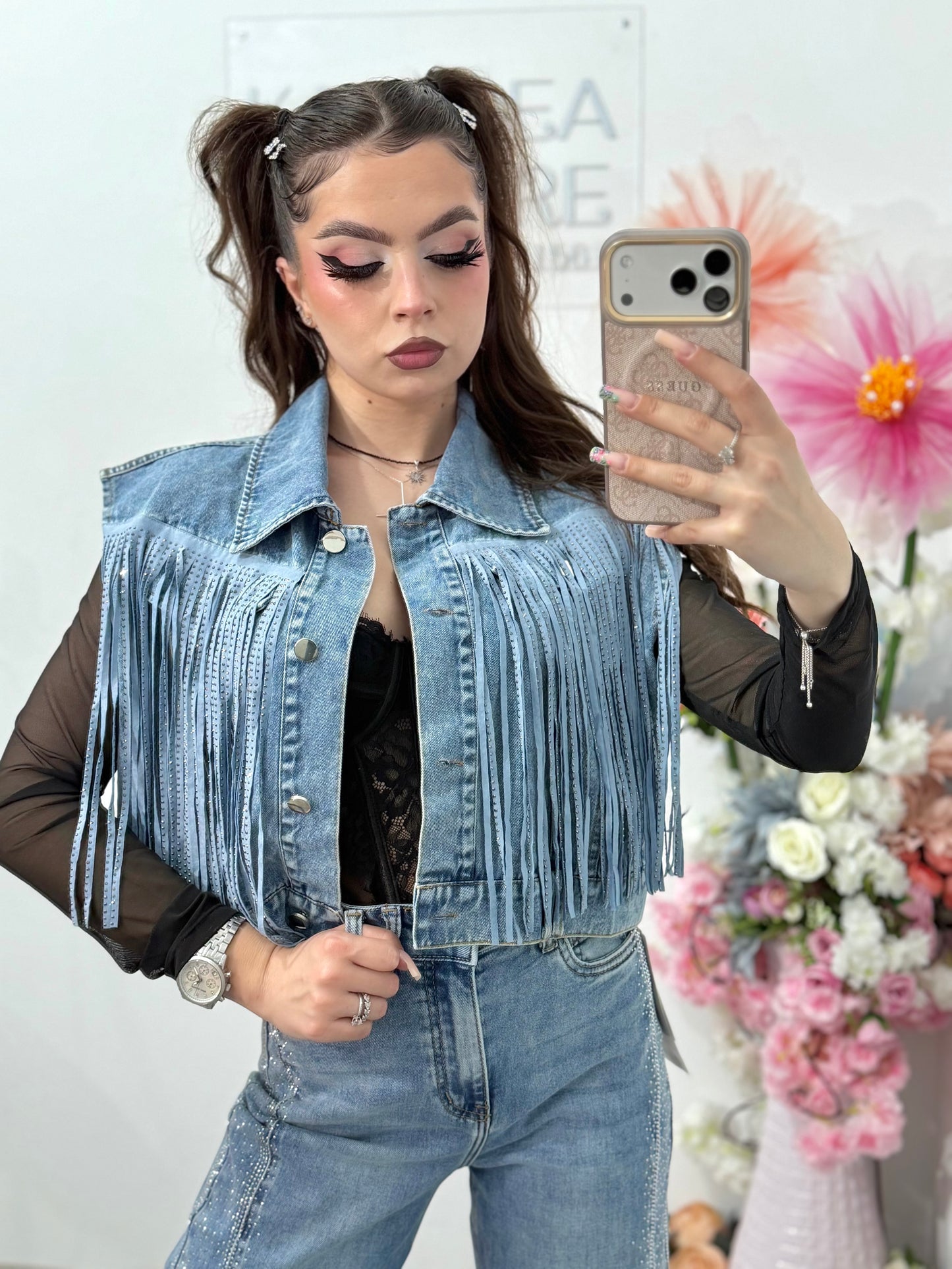 Vestă din denim cu cristale BELLA