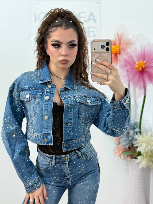 Geacă din denim cu cristale ștanțate blue MARIA