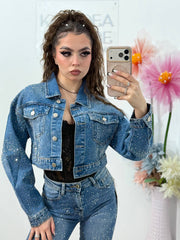 Geacă din denim cu cristale ștanțate blue MARIA