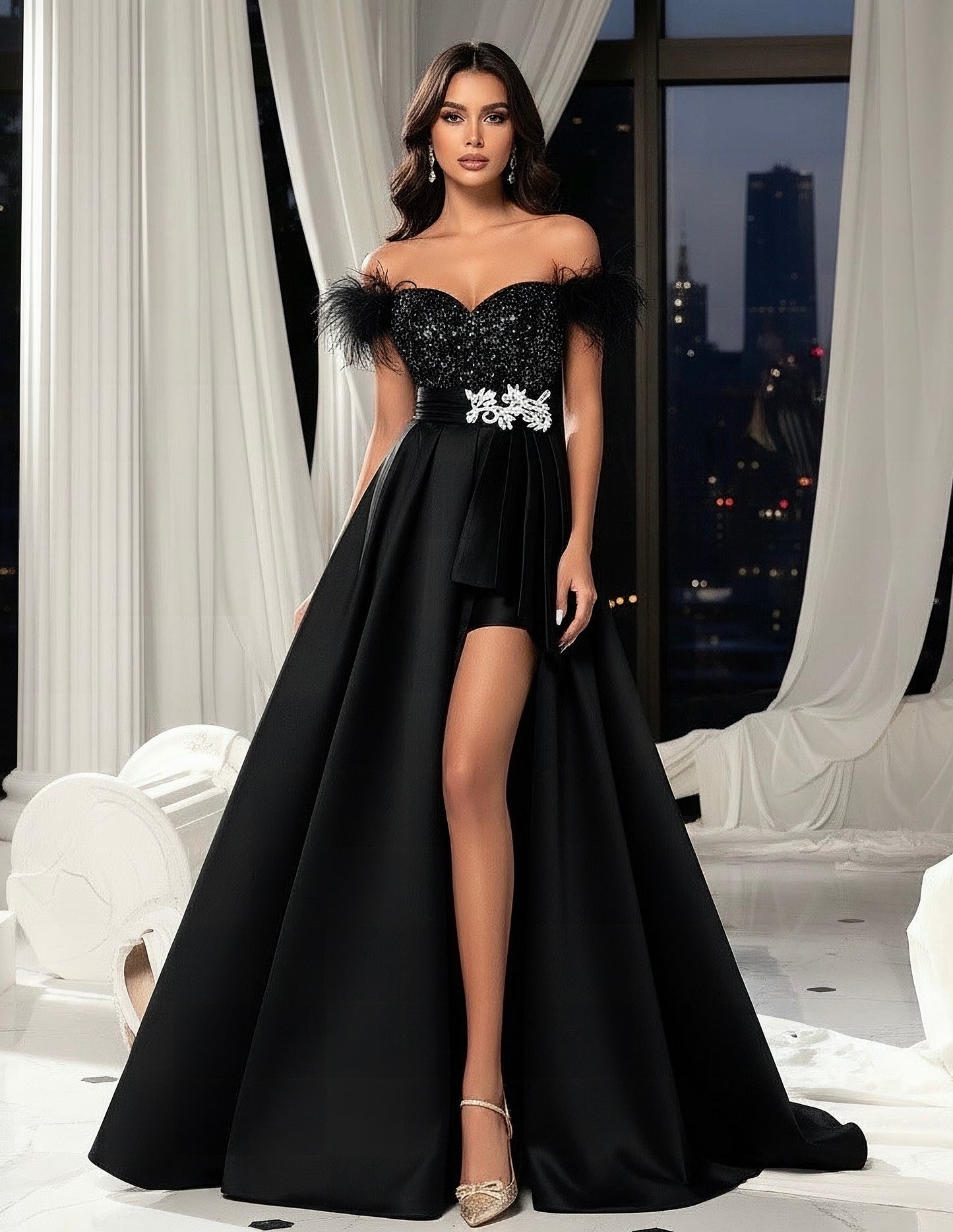 Rochie lunga neagra cu paiete Pinko