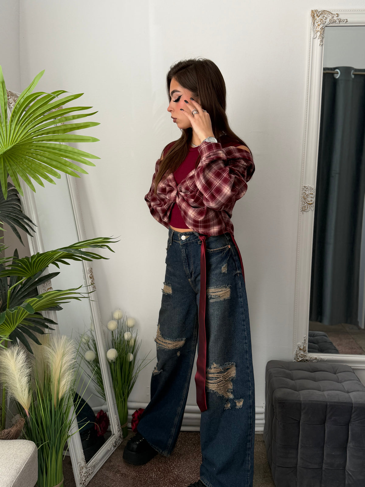 Jeans WideLeg albaștri cu cristale ARYA