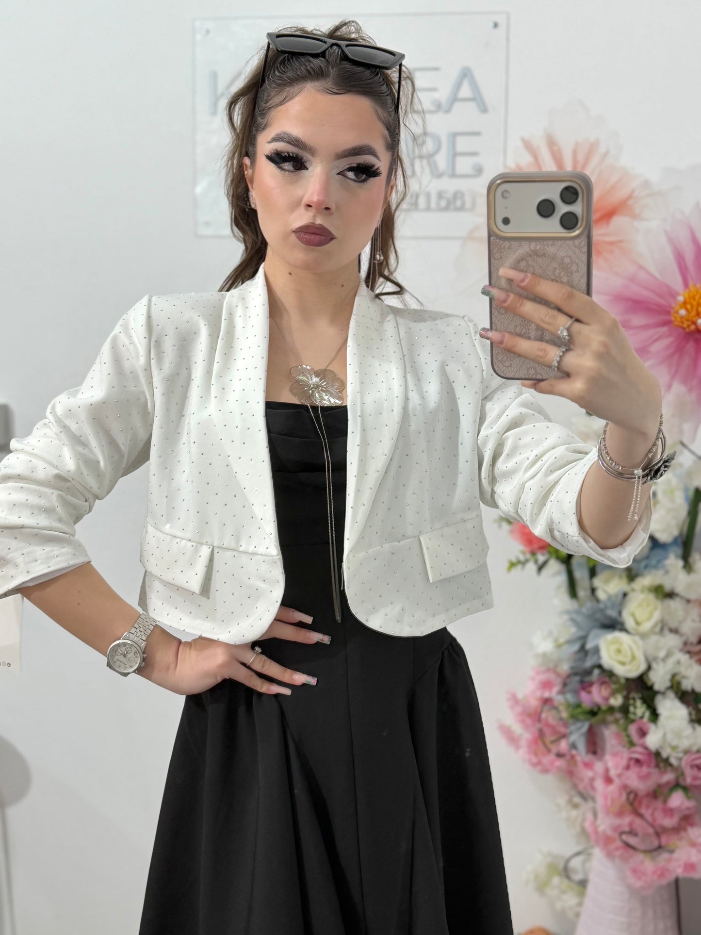 Sacou elegant cu cristale alba Karina