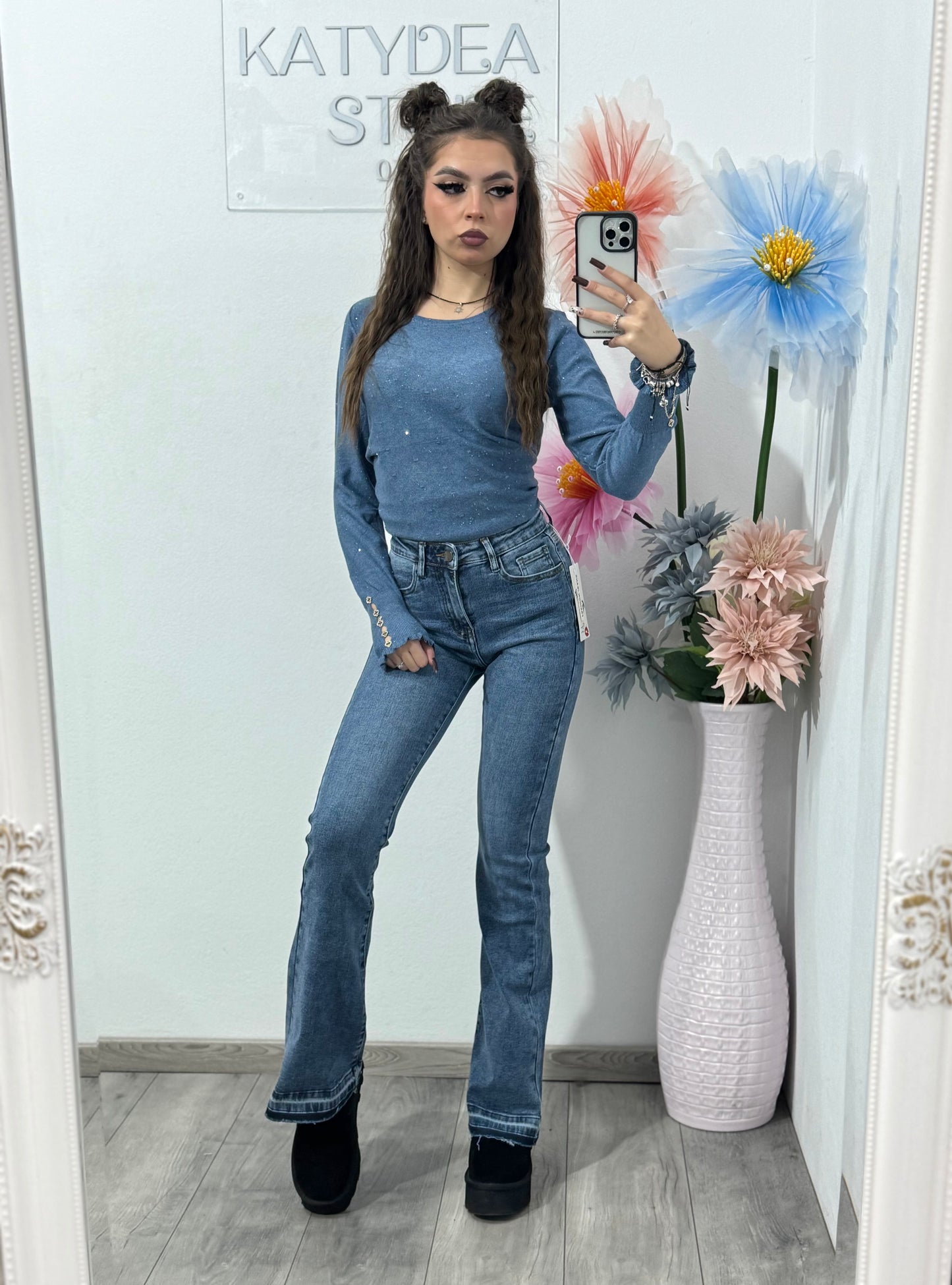 Jeans albaștri evazați MONALISA
