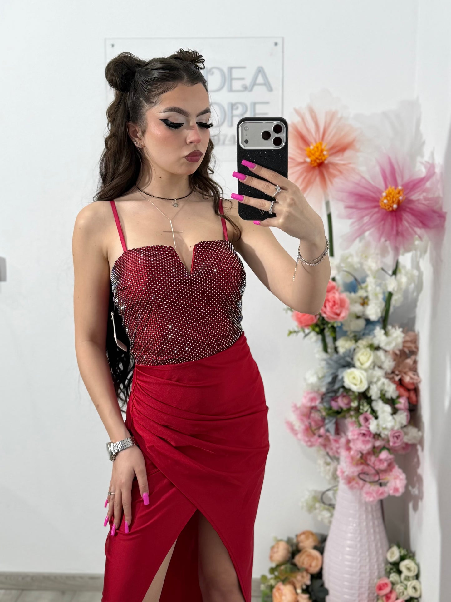 Rochie midi cu cristale rosie DELIA