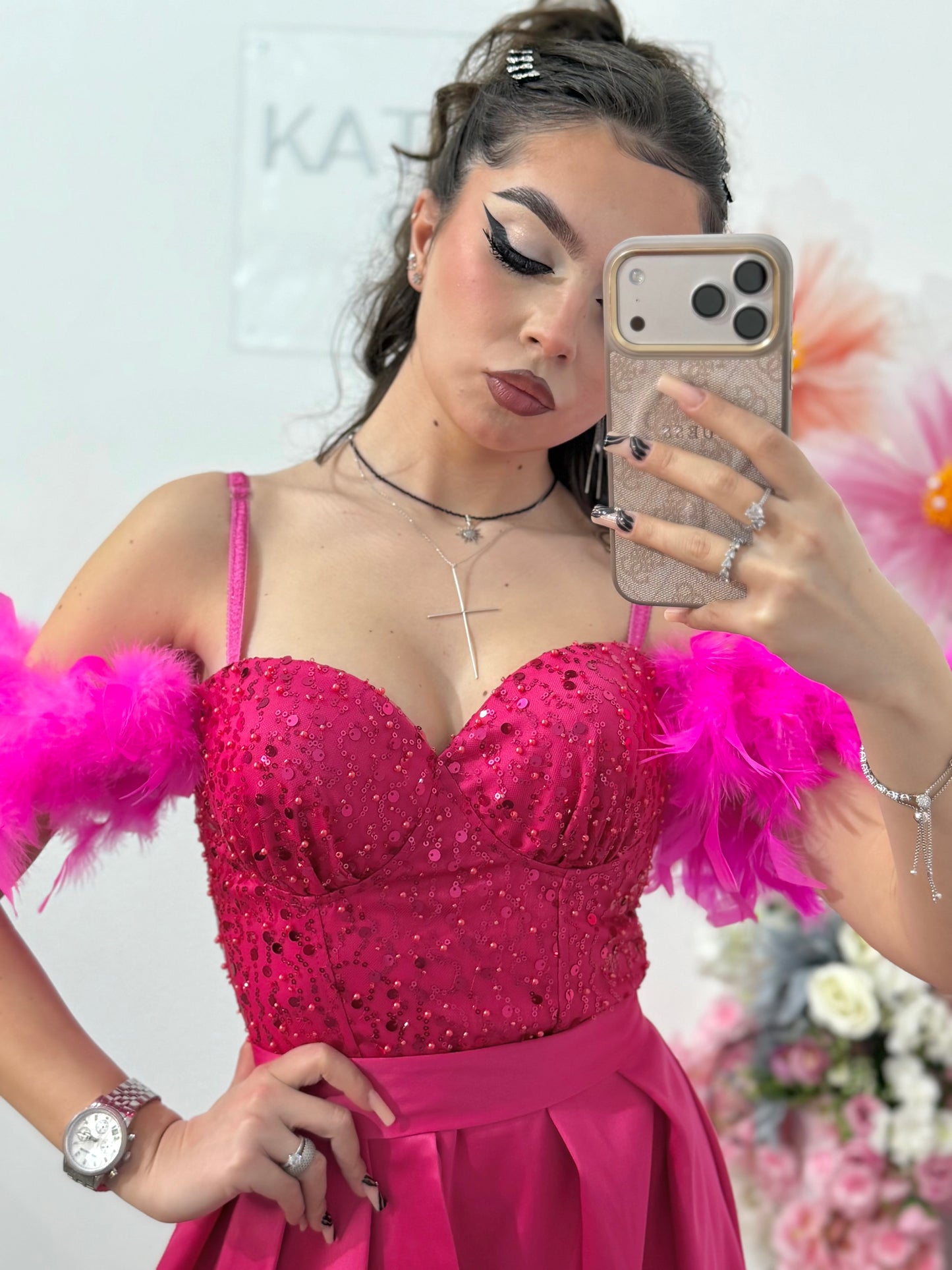 Rochie lungă cu paiete Pinko fucsia