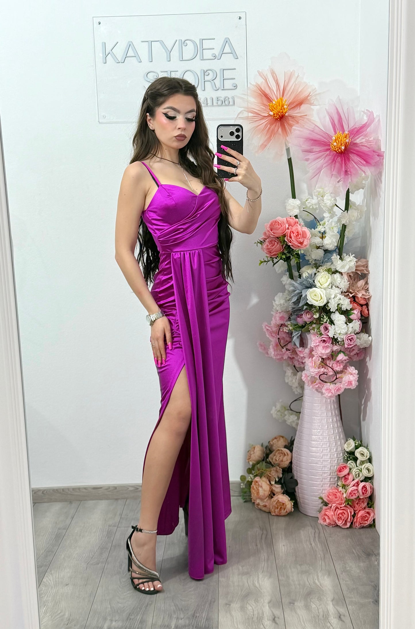 Rochie lunga eleganta fucsia Monique