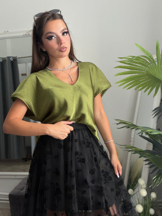 Cămașă satinata verde KARLA