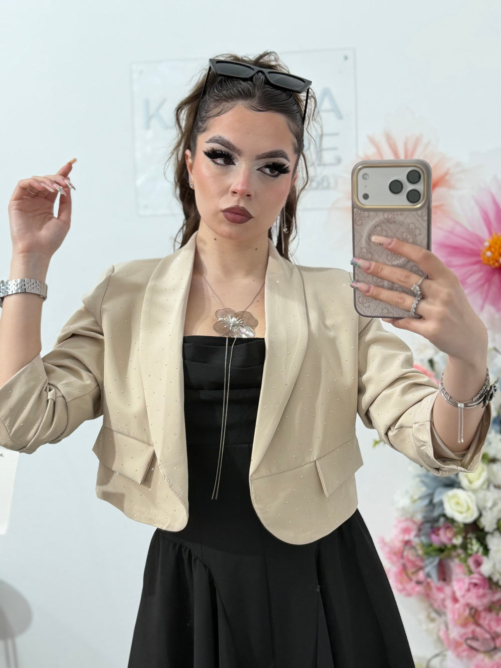 Sacou elegant cu cristale bej Karina