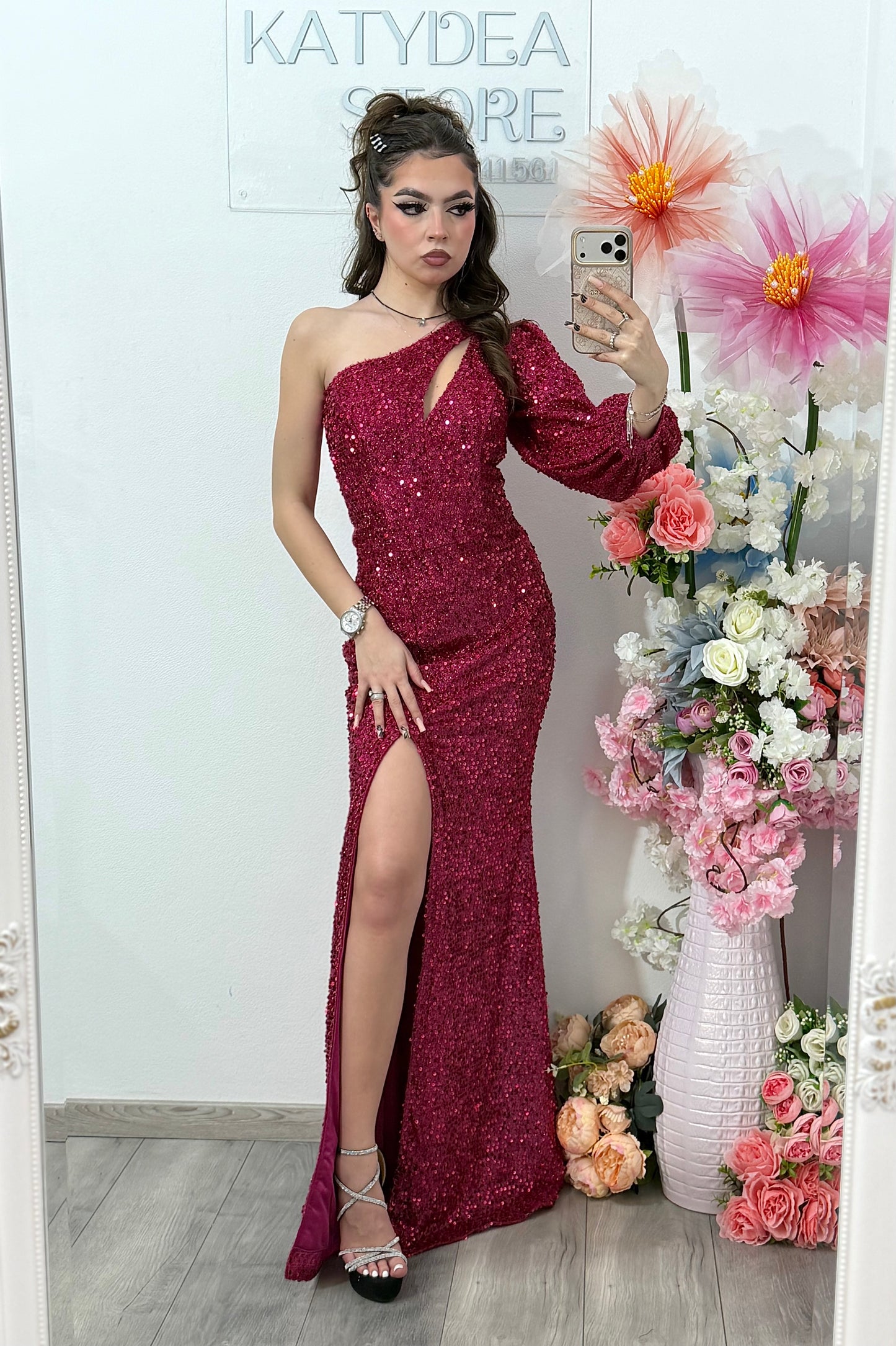 Rochie lunga fucsia cu paiete strălucitoare Cristinne