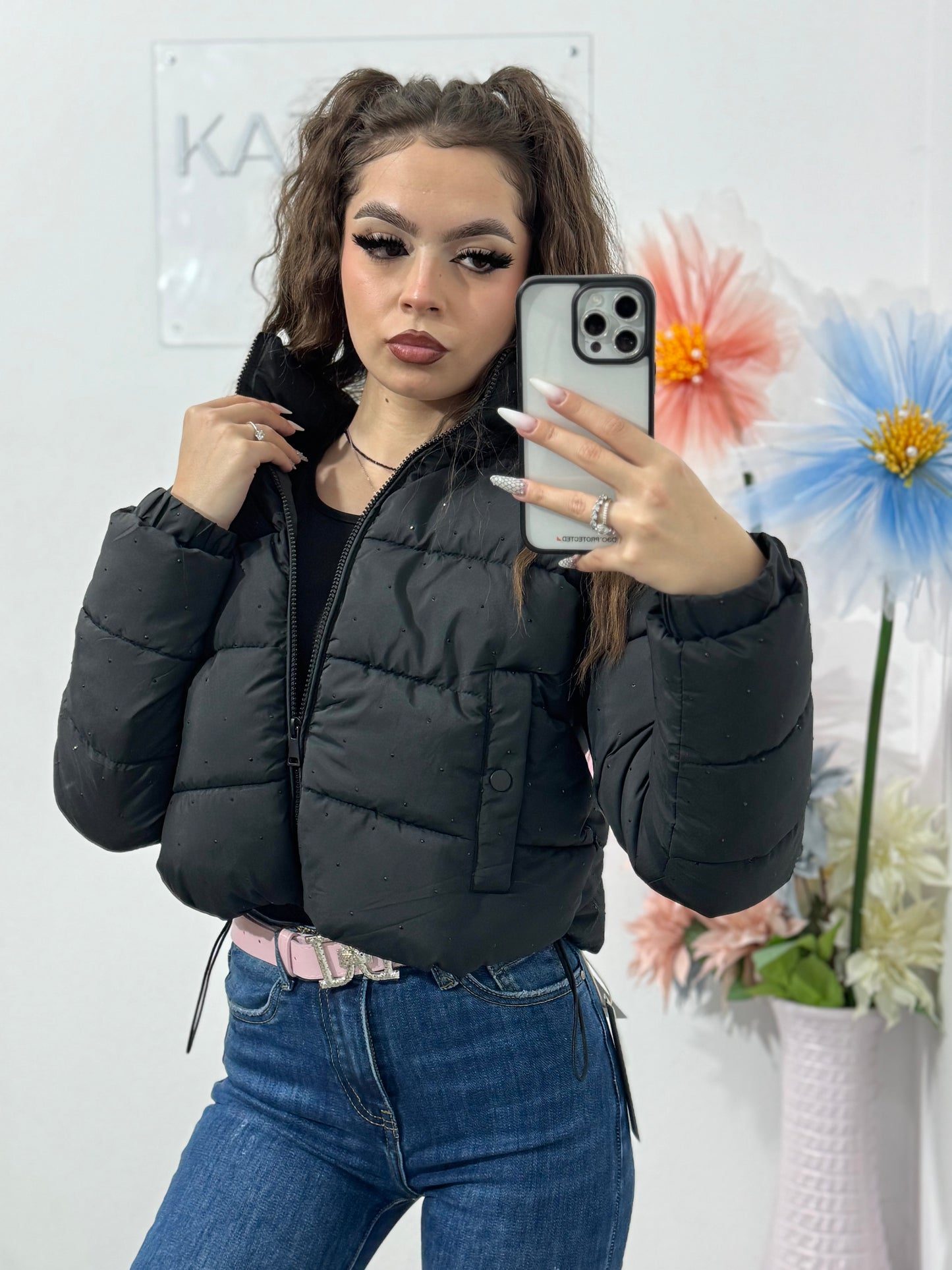 Geacă cu cristale negre ștanțate SORINA