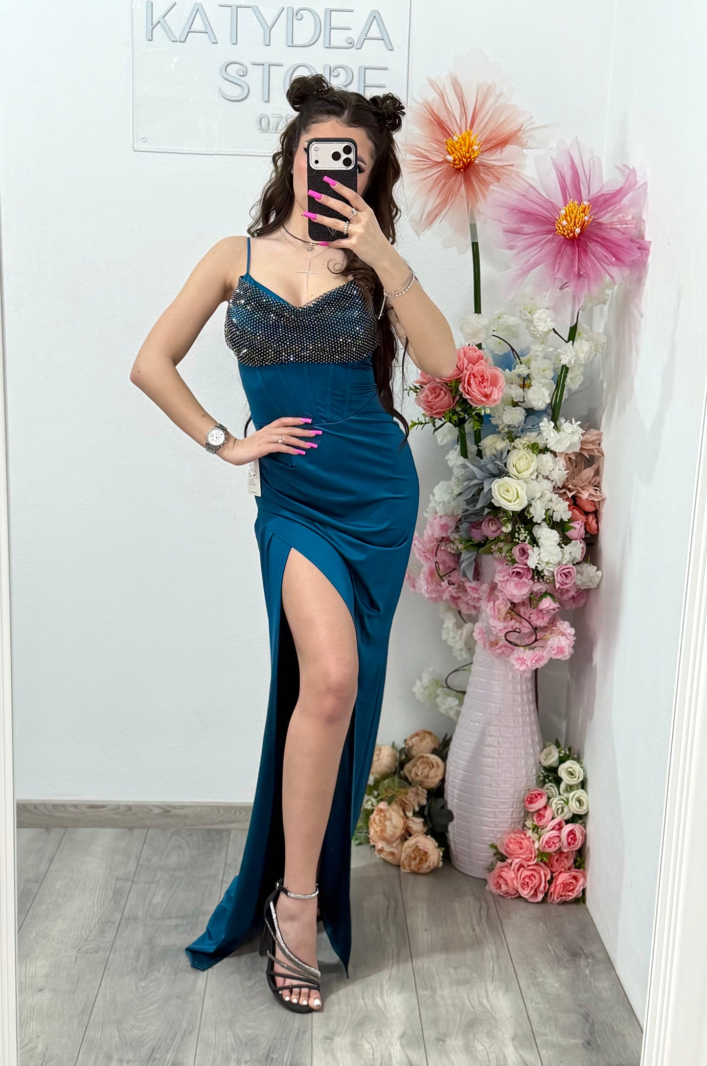 Rochie elegantă  cu cristale turcoaz Katherine