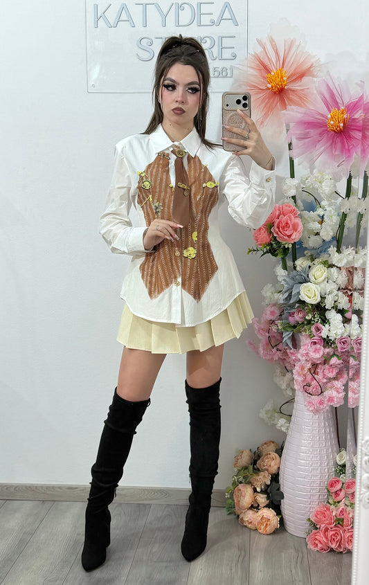 Cămașă elegantă cu detalii aurii și cravată MORENA