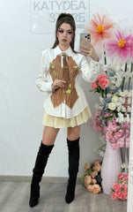 Cămașă elegantă cu detalii aurii și cravată MORENA