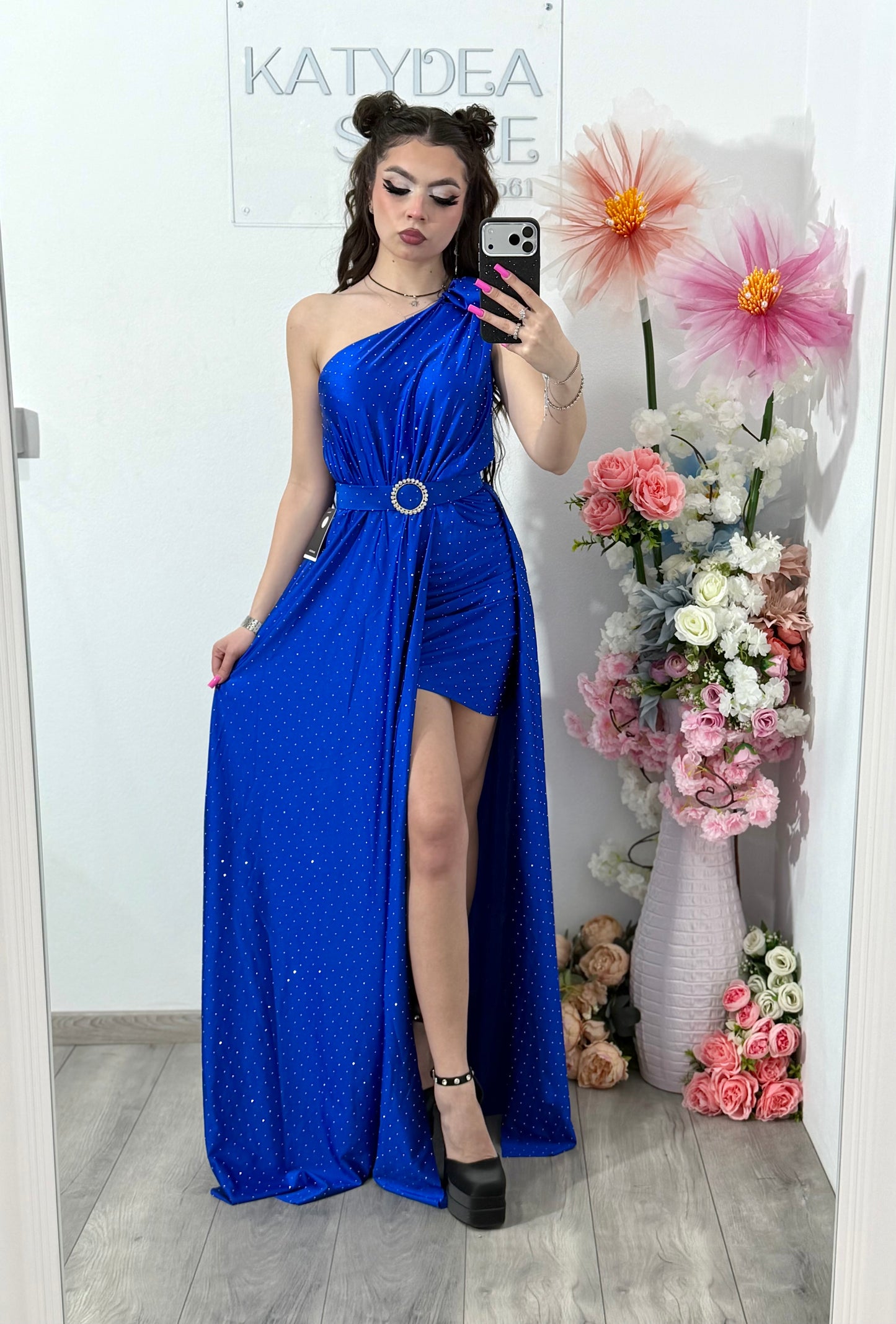 Rochie elegantă cu cristale albastru electric Cleopatra