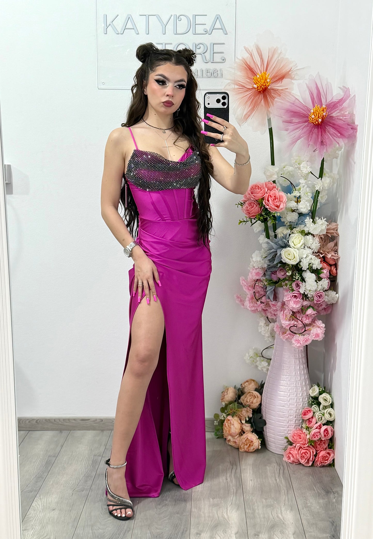 Rochie elegantă cu cristale fucsia Katherine