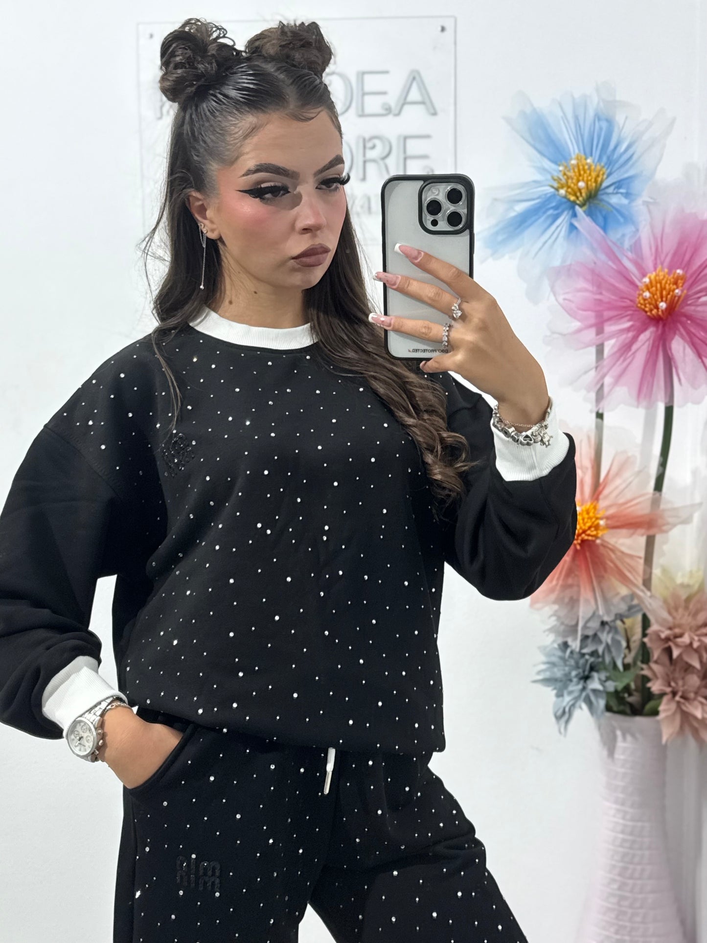 Compleu sport negru cu cristale MIUMIN