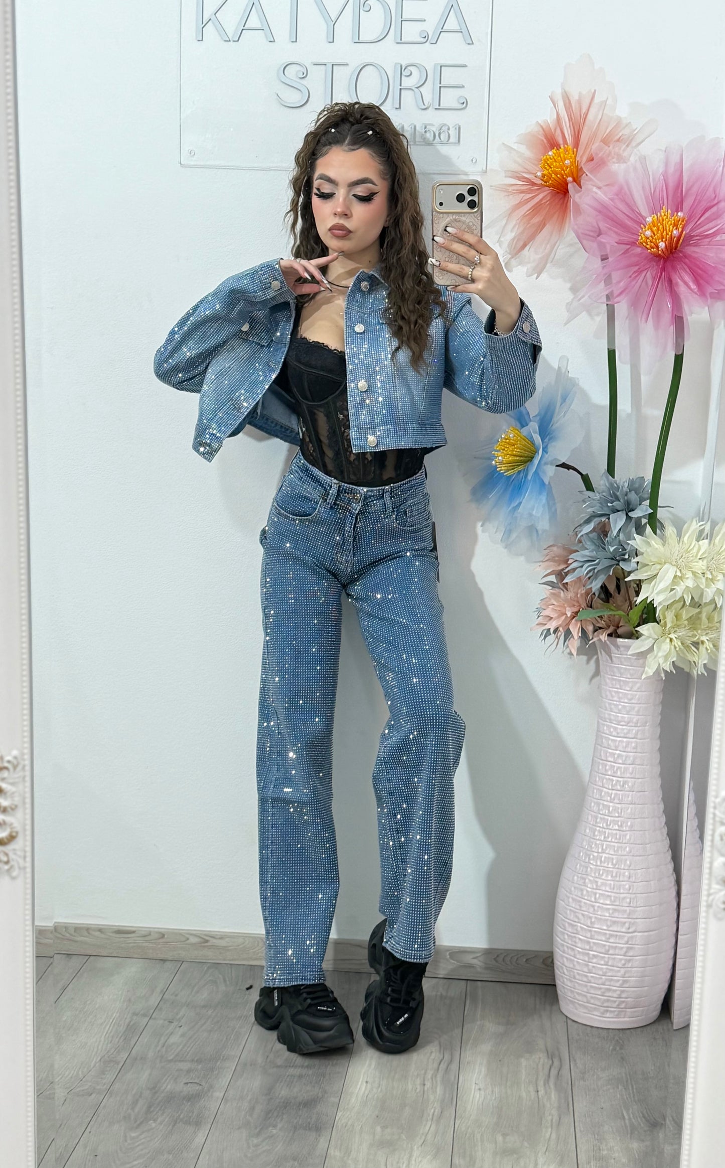 Blugi WideLeg full piatră albastri Xonia