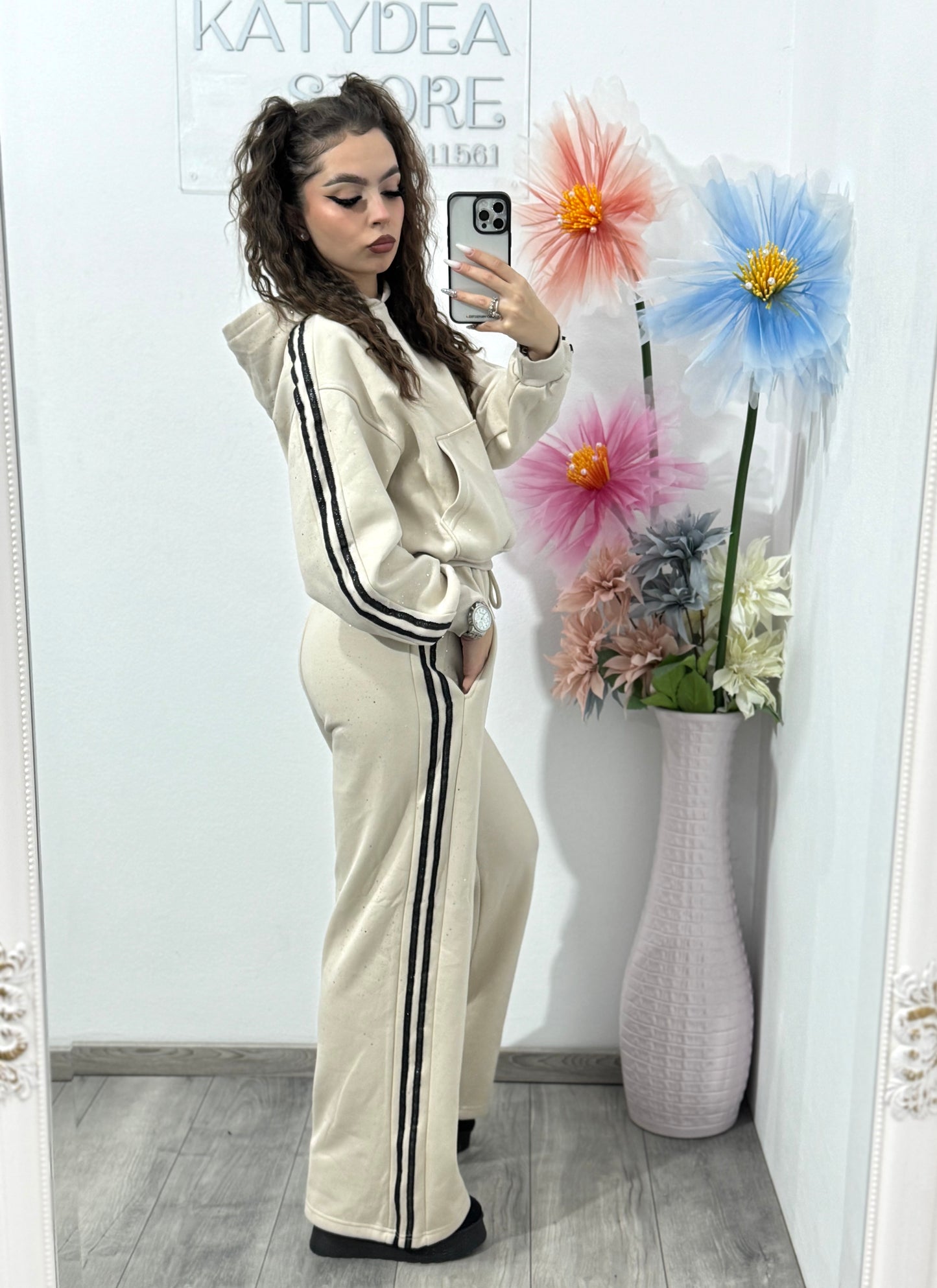 Compleu cu particule de sclipici beige GALAXY