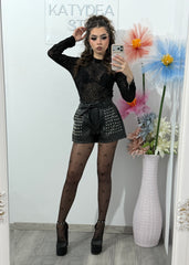 Pantaloni scurți din imitație piele DEEA