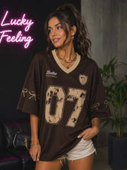 Tricou oversize maro LUCKY
