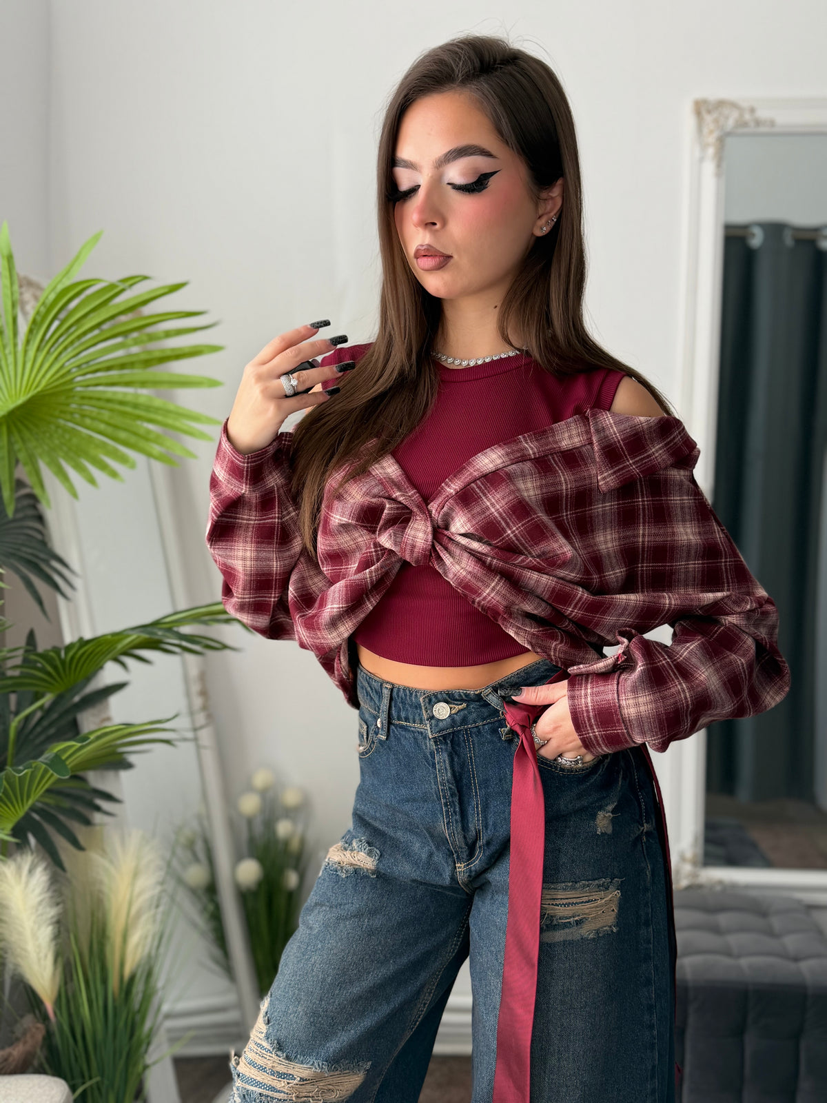 Jeans WideLeg albaștri cu cristale ARYA