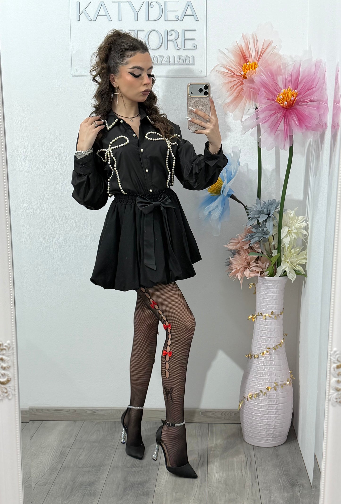 Cămașă neagră cu perle ELLA