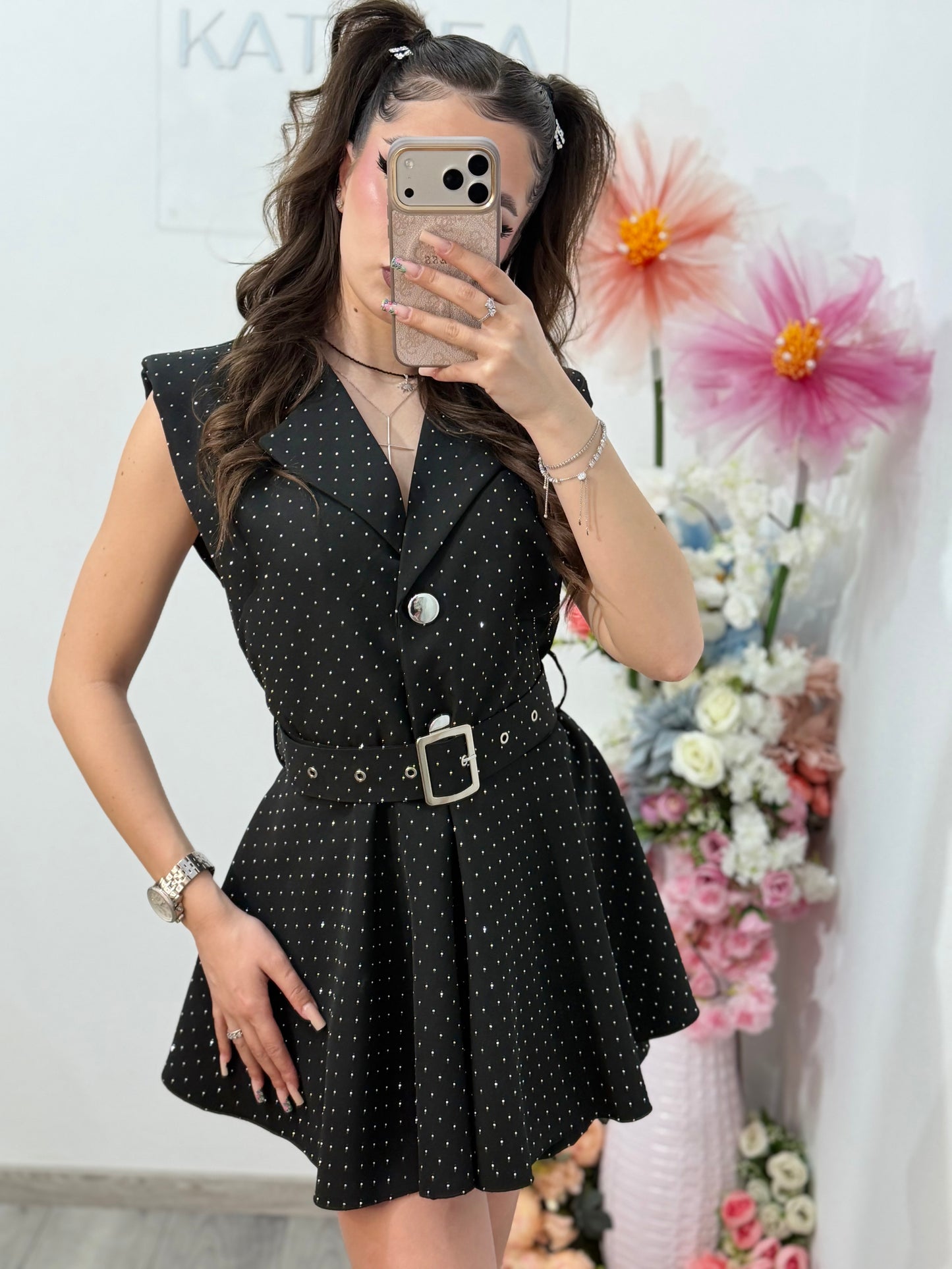 Salopetă elegantă cu cristale neagra Elissa