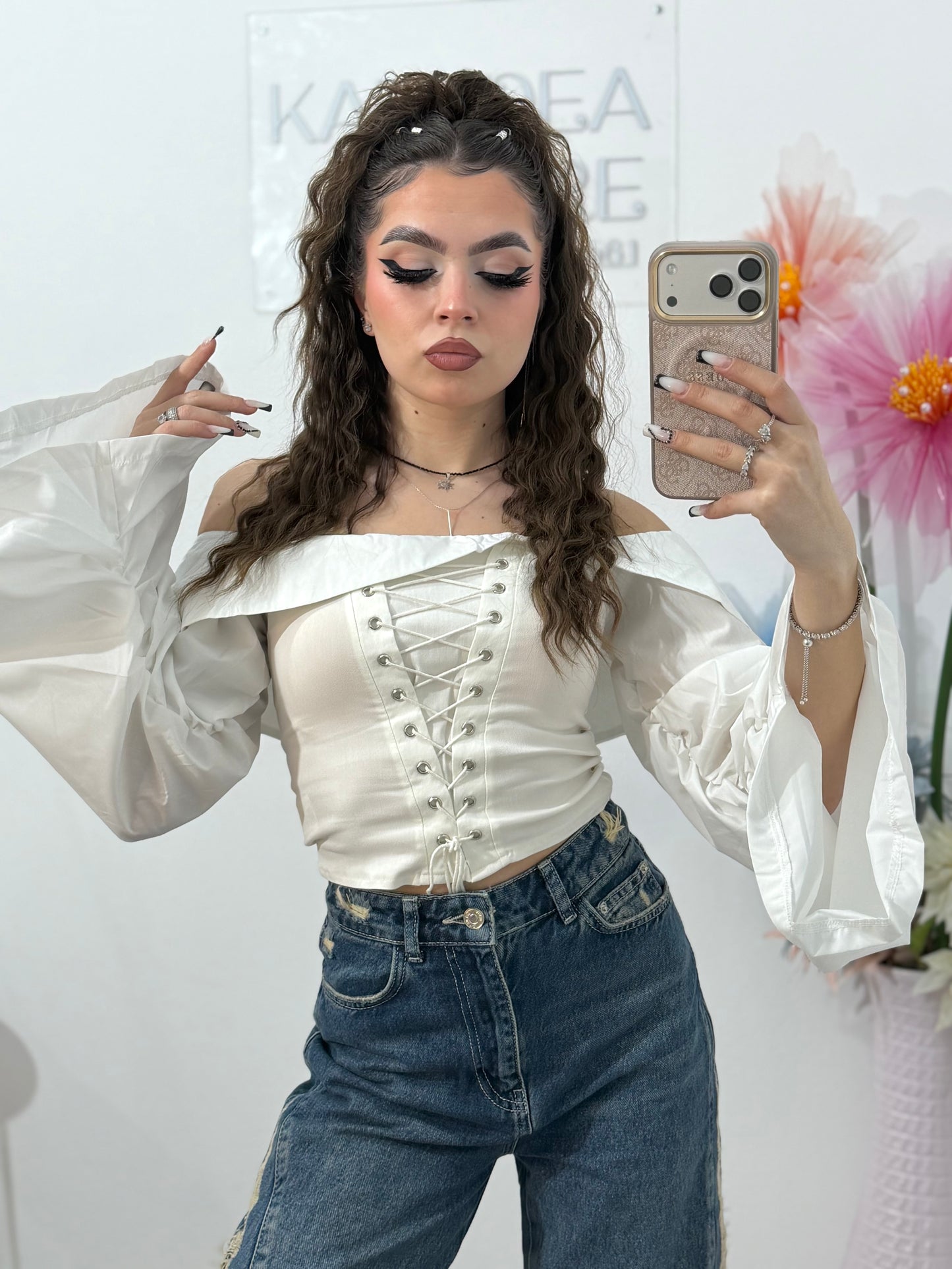 Top stil corset alb HERENA
