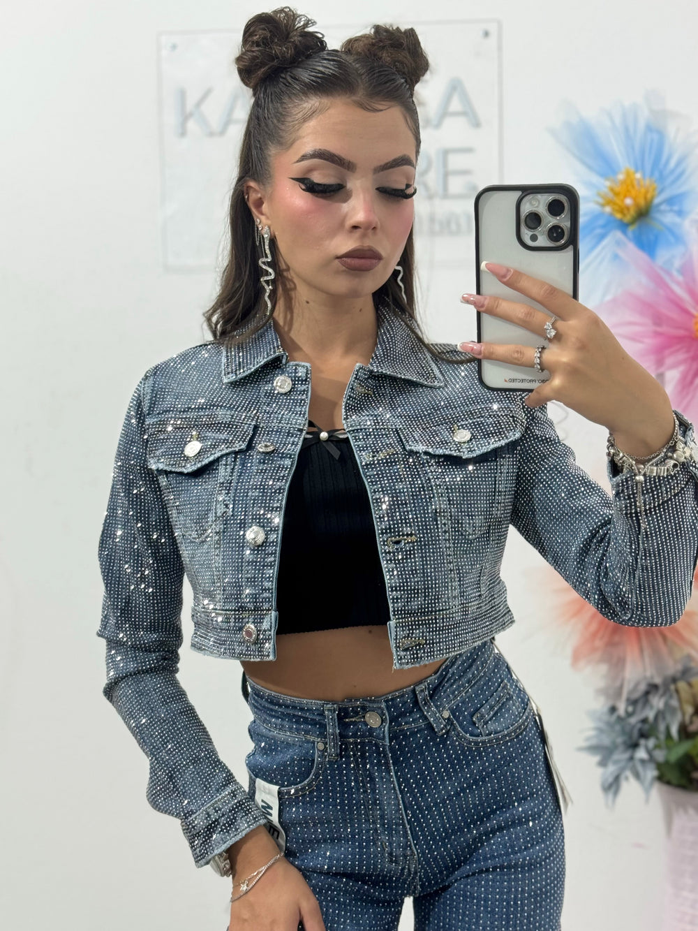 Geacă denim full cristale Xonia