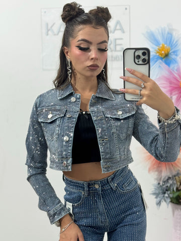 Geacă denim full cristale Xonia