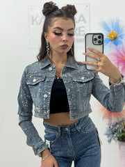 Geacă denim full cristale Xonia