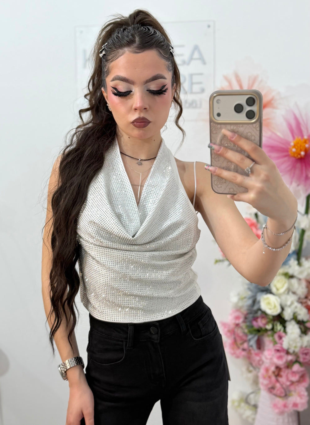 Top elegant full piatră alb NASIA
