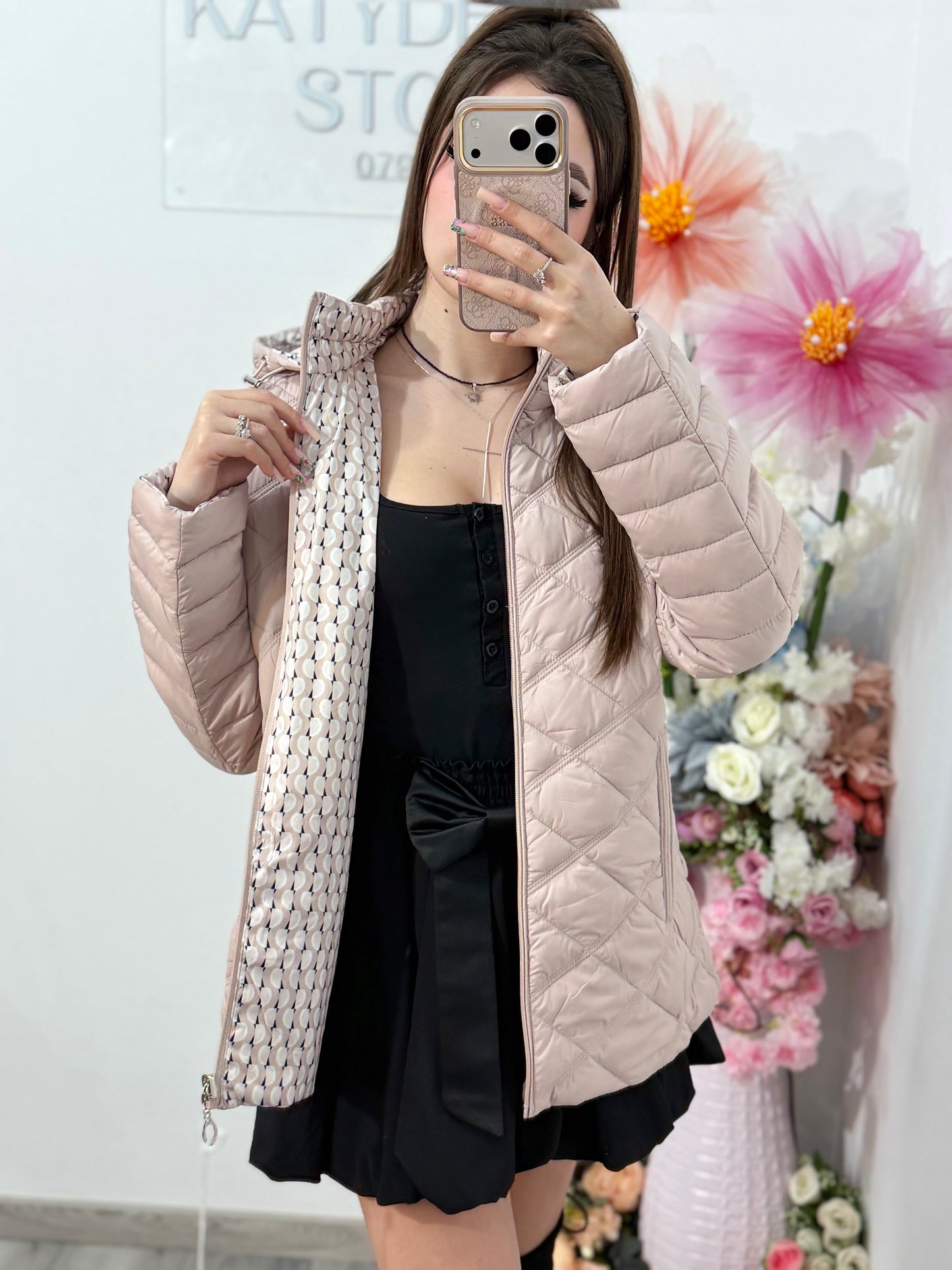 Geacă din fâș cu două fețe bej MARIA