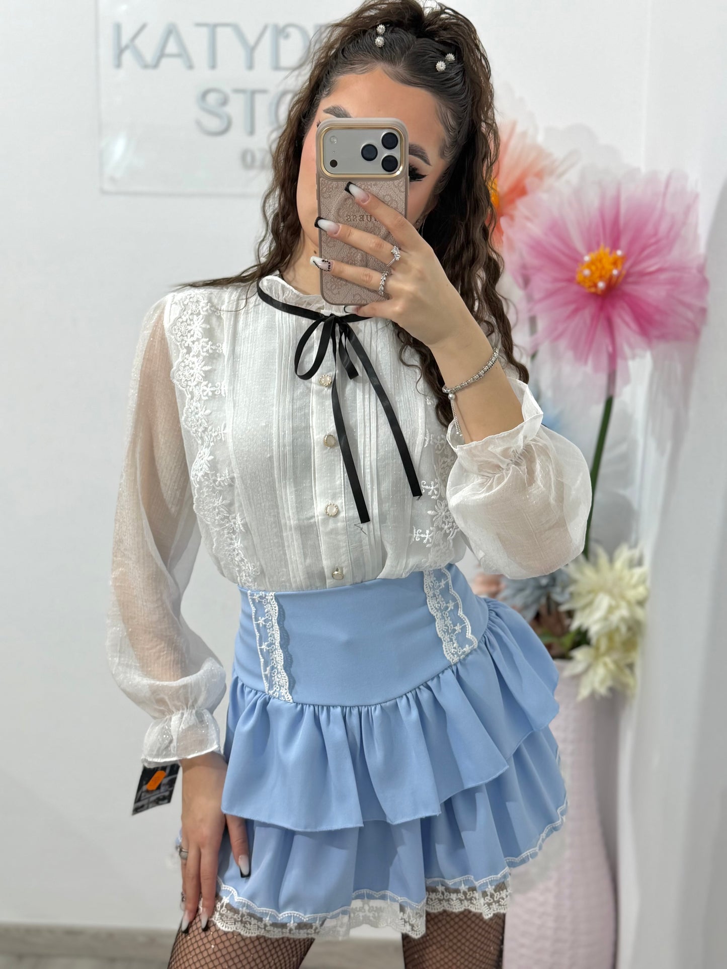 Cămașă din dantelă cu fundiță MARA