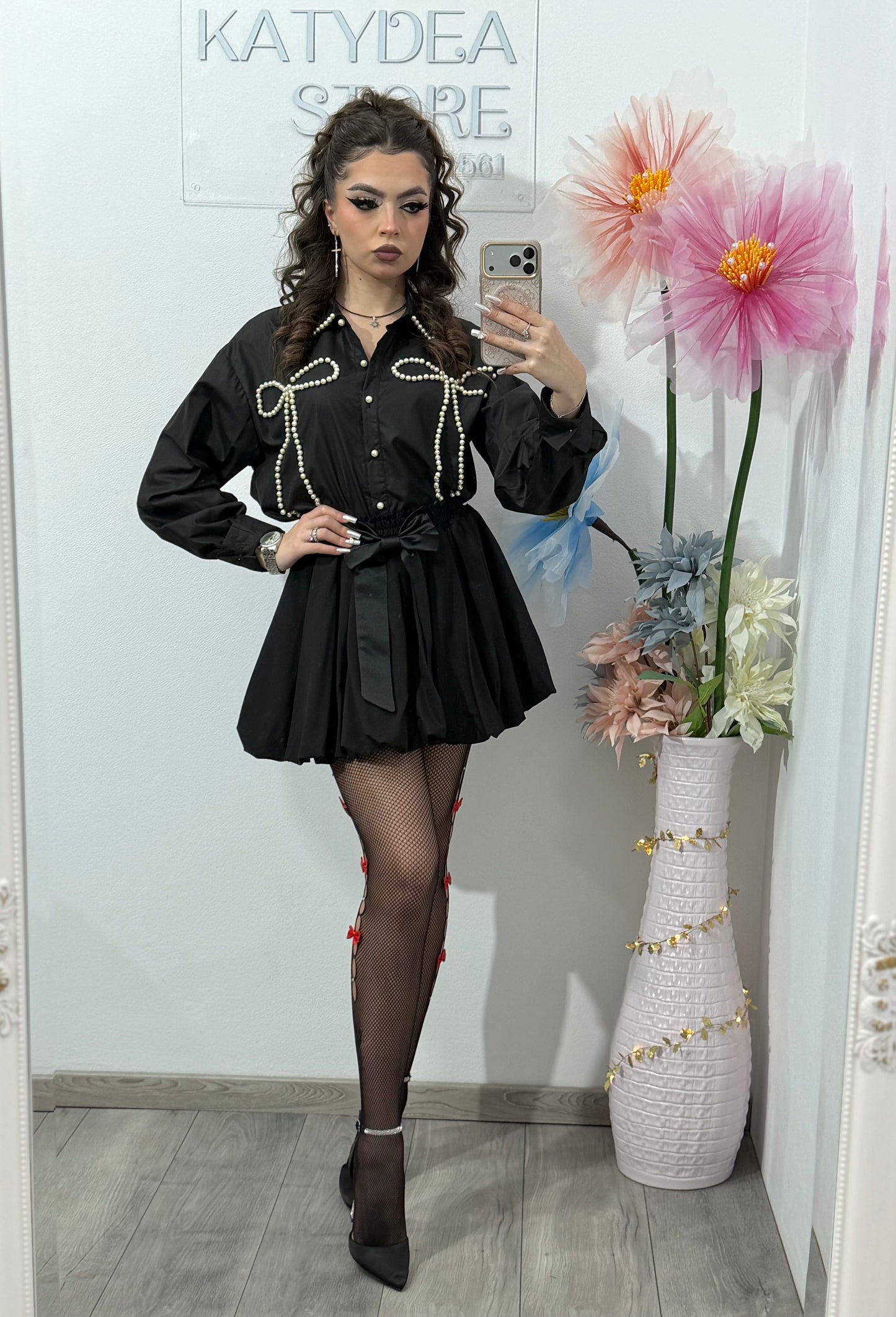 Cămașă neagră cu perle ELLA