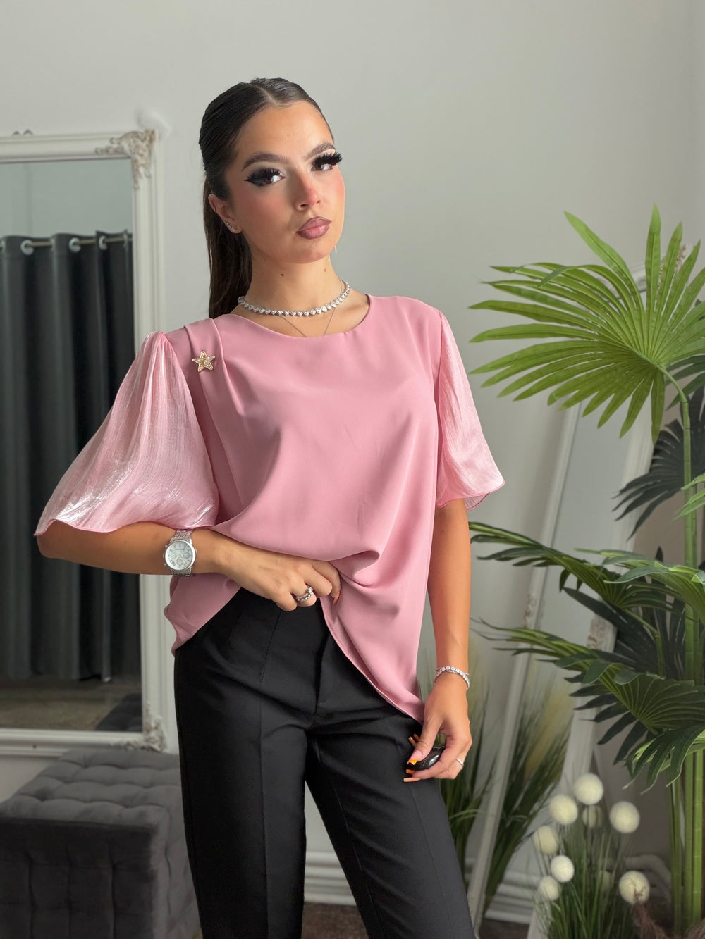 Cămașă elegantă roz ANTONIA