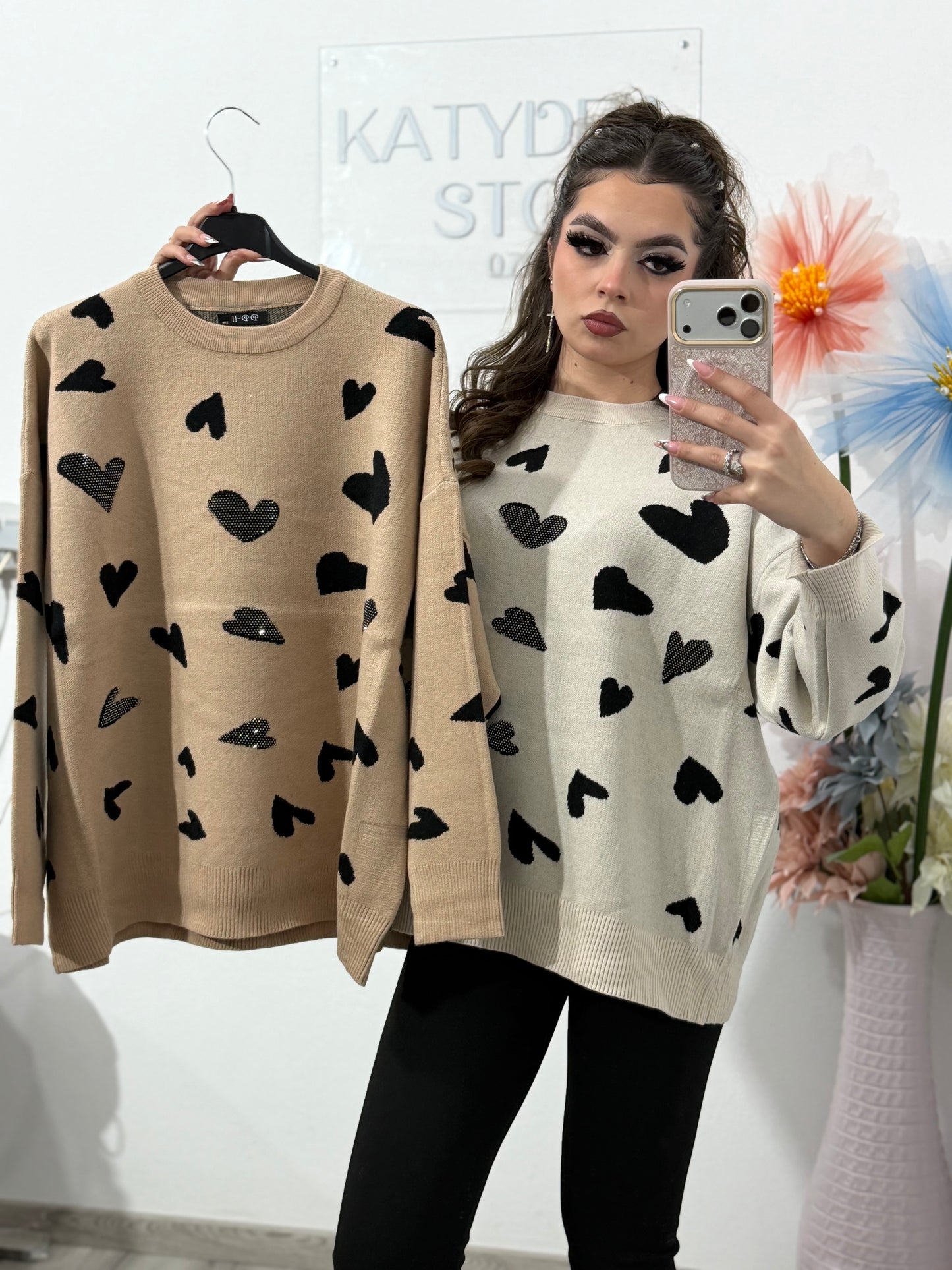 Pulover cu inimioare și cristale HEART