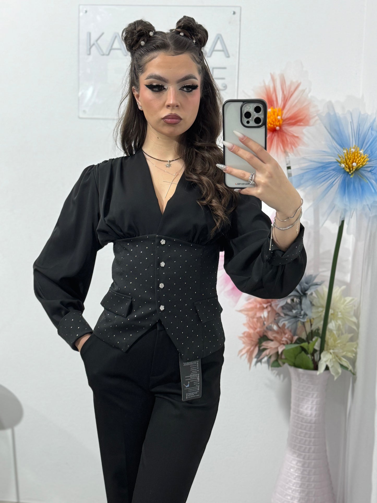 Bluză cu inserții argintii ALICE