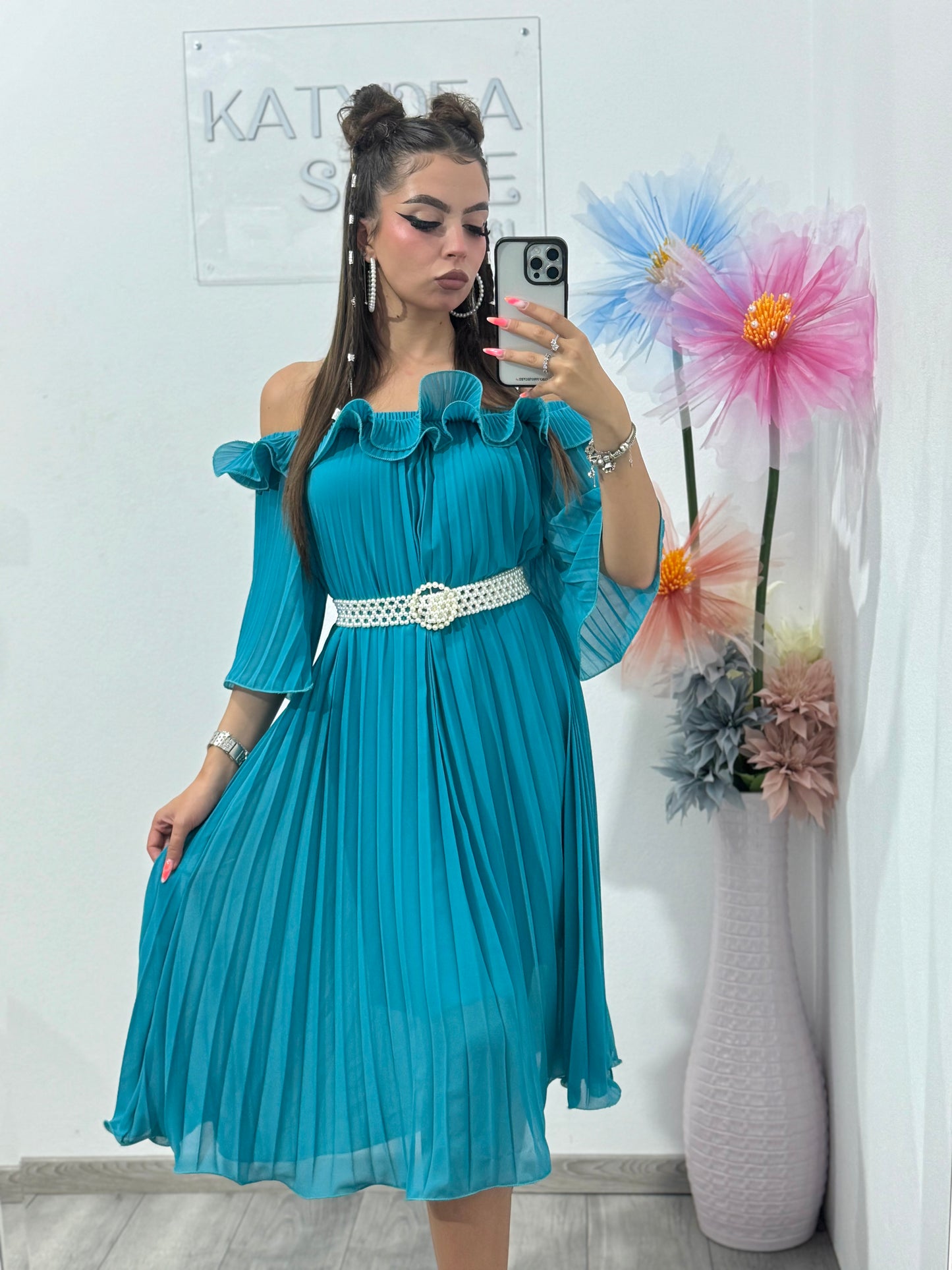 Rochie din voal tip A plisată Maya