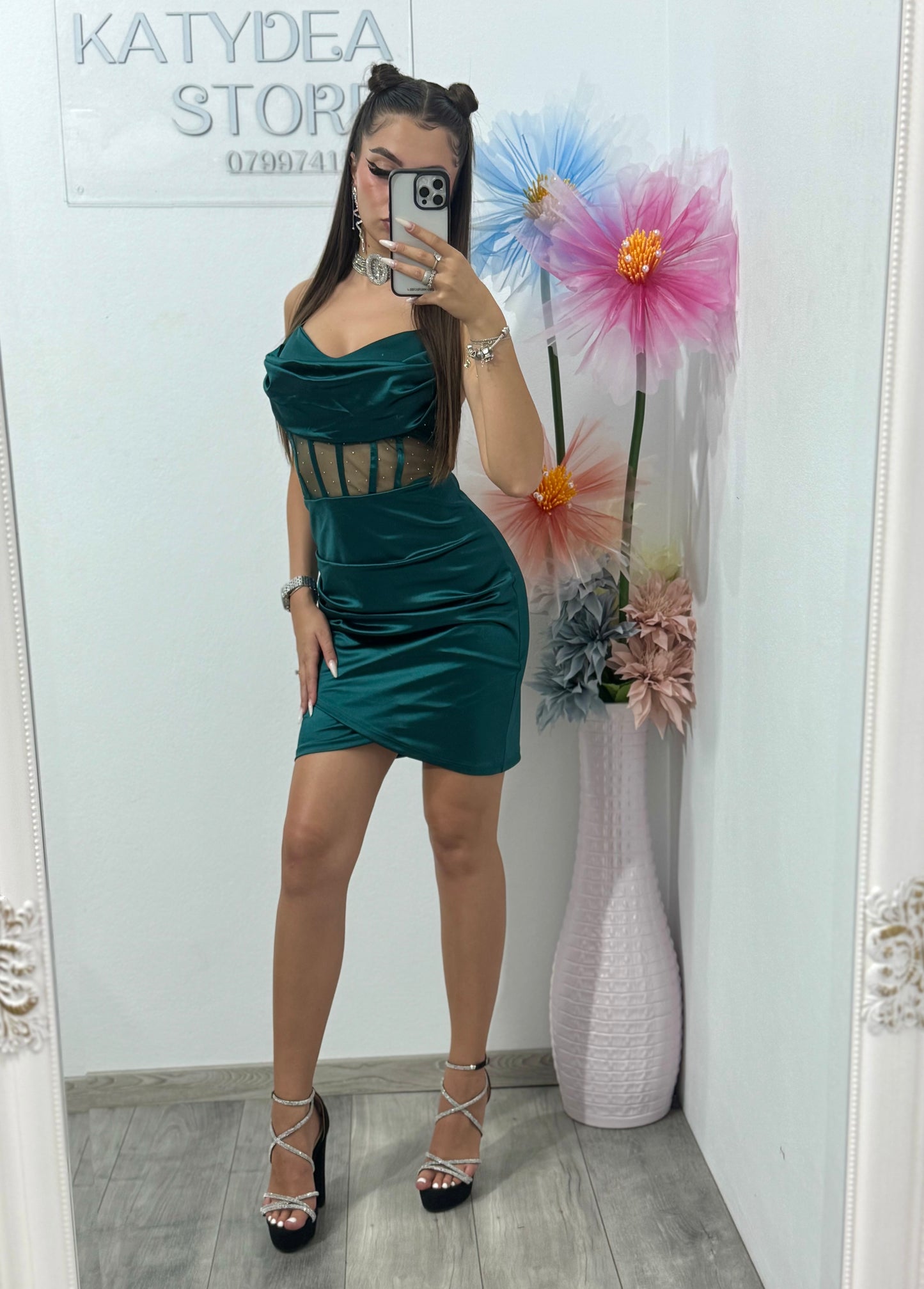 Rochie scurtă cu corset verde Annemary