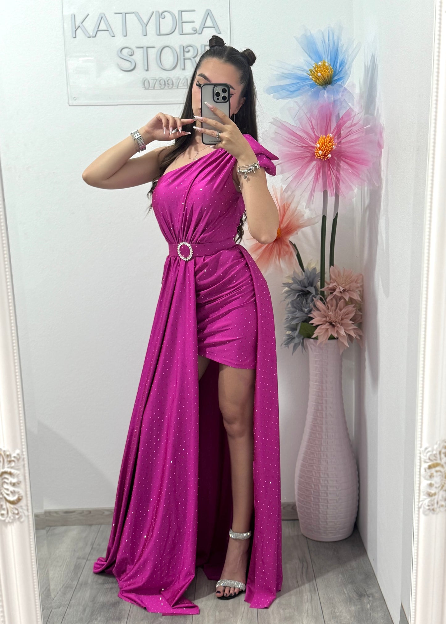 Rochie elegantă cu cristale fucsia Cleopatra