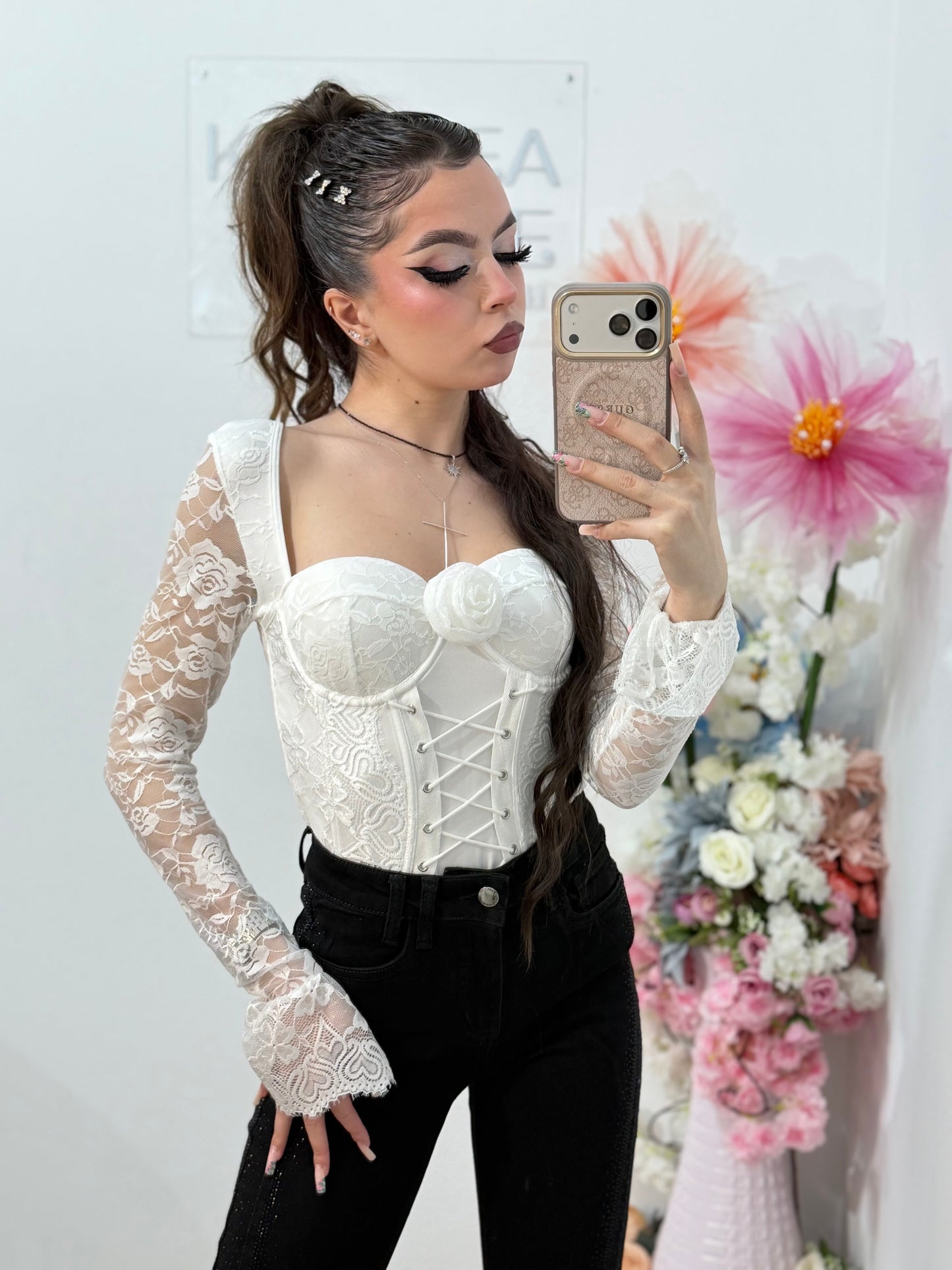 Corset din dantelă cu trandafiri DENISSA