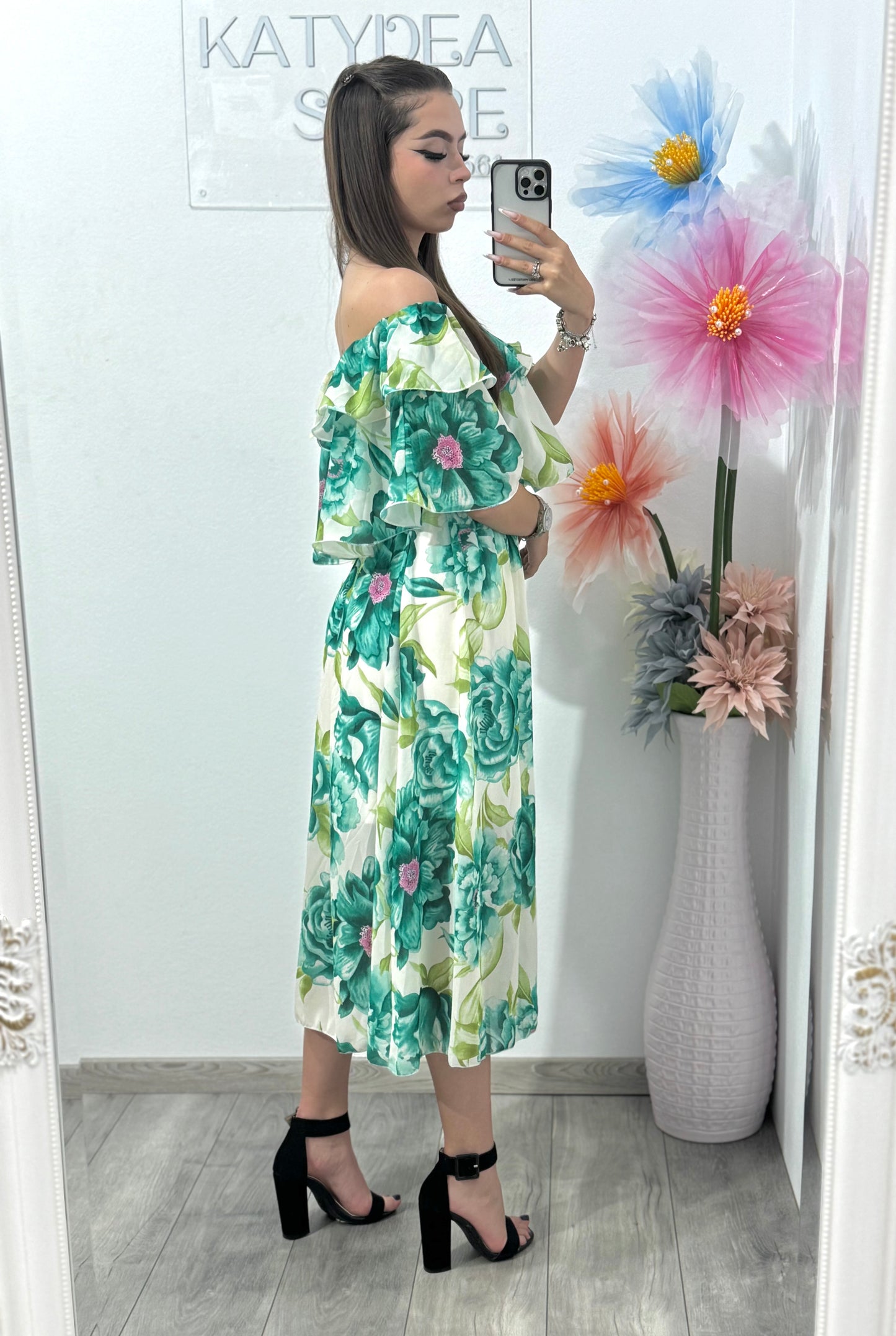 Rochie cu imprimeu floral verde