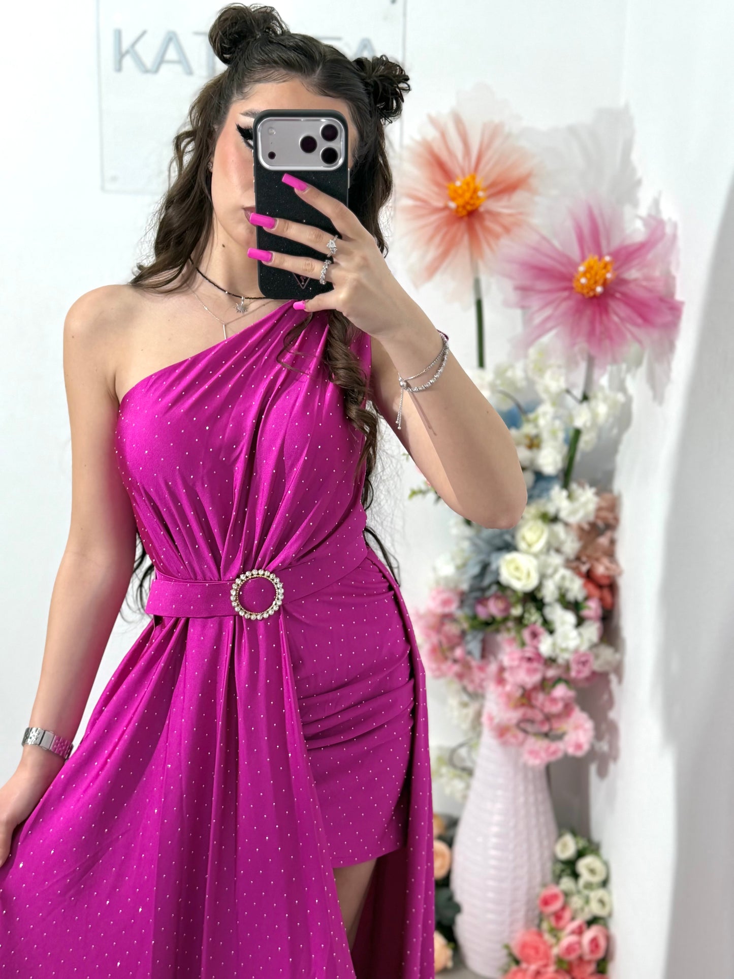 Rochie elegantă cu cristale fucsia Cleopatra